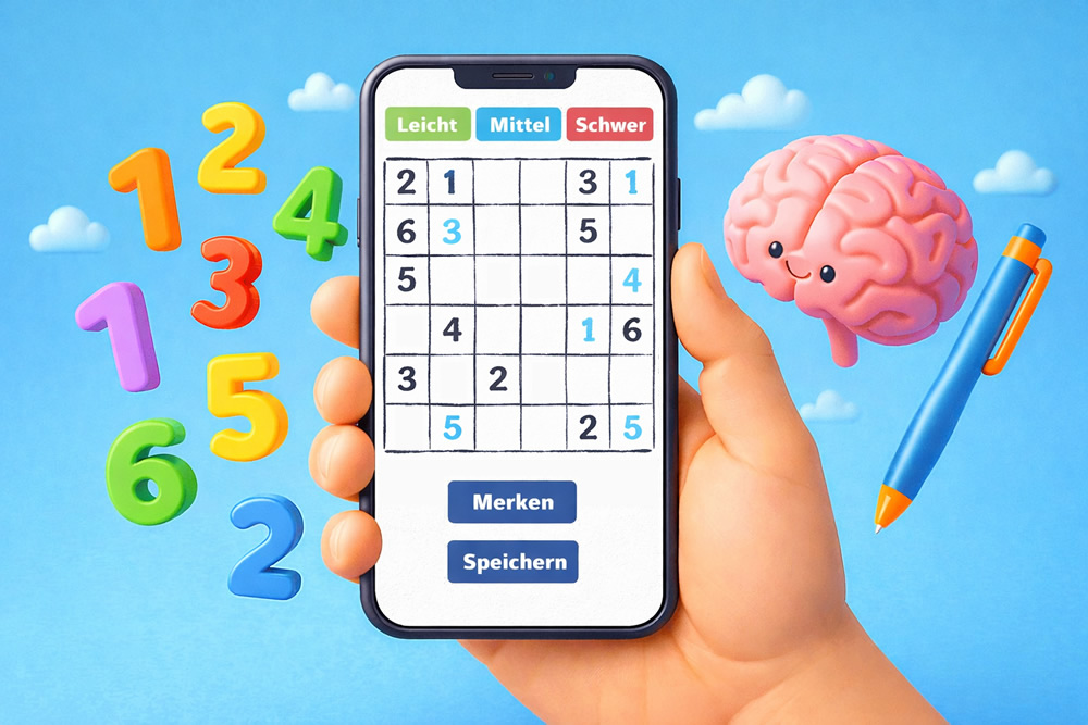 Rätselspiele Kreuzworträtsel, Sudoku und Quiz